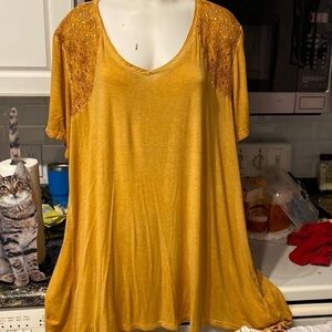 J womens My Gabby casual solid gold cap sleeve stretch plus size top 3X